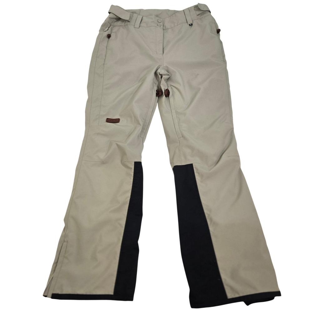 Planks Womens Ski Snowboard Pants Size L Beige 15K Waterproof Repreve Small Flaw